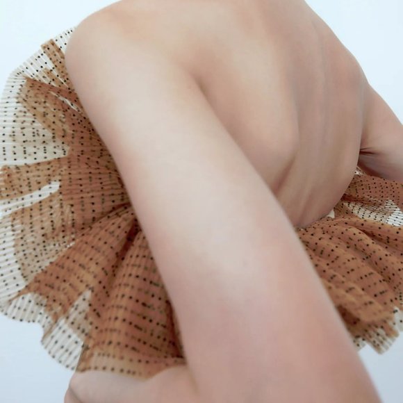 NWT Zara polka dot & pink / tan tulle crop top, M - Picture 5 of 9